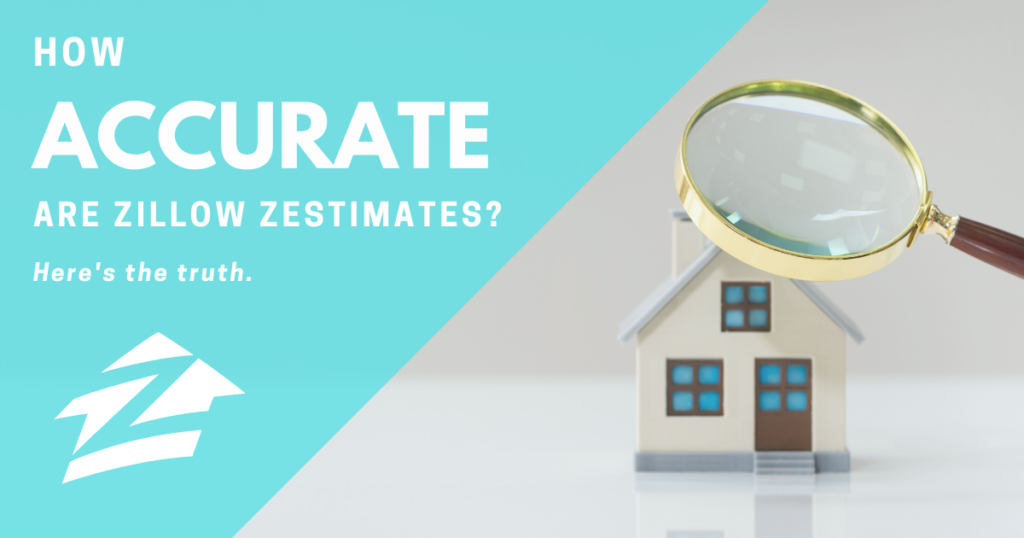 A magnifying glass is held over a model house, illustrating blog post “How Accurate are Zillow Zestimates? Here’s The Truth”