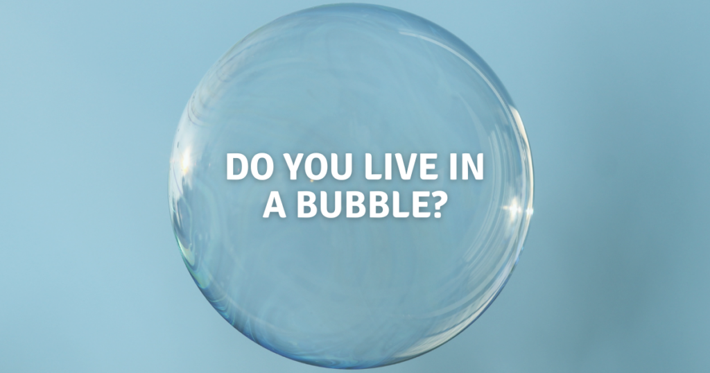 Bubble on blue background with text 